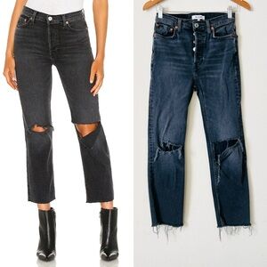 RE/DONE SIZE 26 70s Stove Pipe Jeans in Faded Coal with Rips